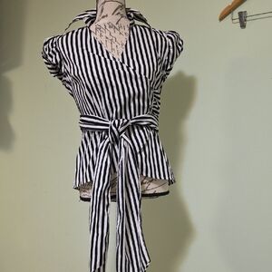 INC International Concepts Black and White Wrap Blouse